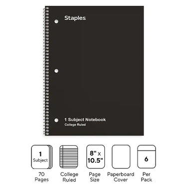 Staples 1-Subject Notebook, 8